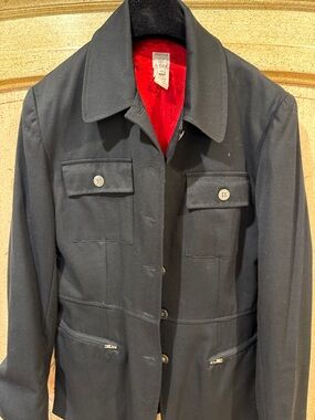 Black Button-Up blazer  with Red Lining made in Italy Parisian designer vintage